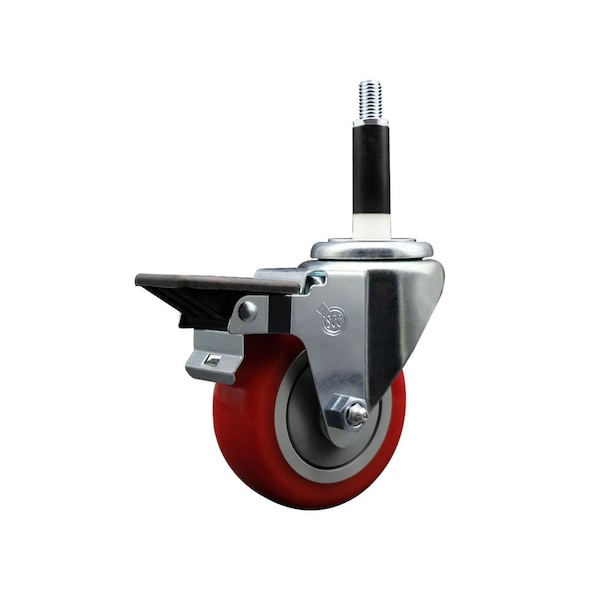 3.5'' Red Poly Swivel 7/8'' Expanding Stem Caster with Brake